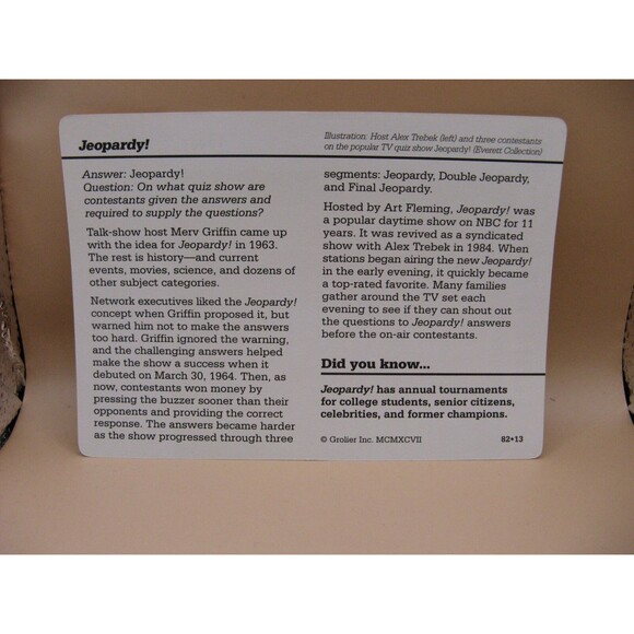 Jeopardy! Trebek Arts & Entertainment 1997 GROLIER STORY OF AMERICA CARD #82-13 - Picture 2 of 2